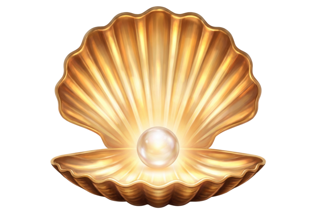 Coquille Saint-Jacques dorée et sa perle, symbole de l’accompagnement spirituel du deuil